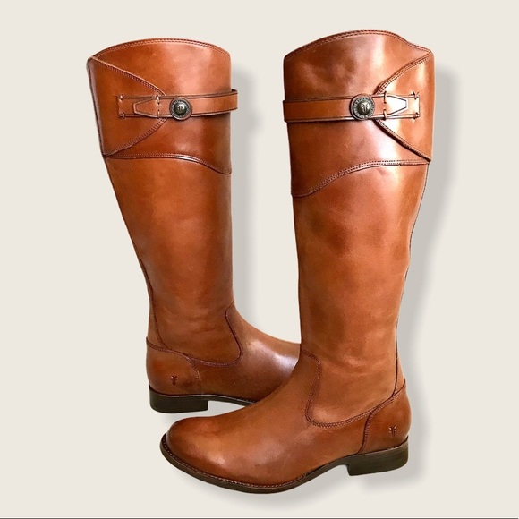 Frye Shoes - $399 Frye Molly Button Cognac Brown Leather Knee High Tall Zip Up Riding Boot